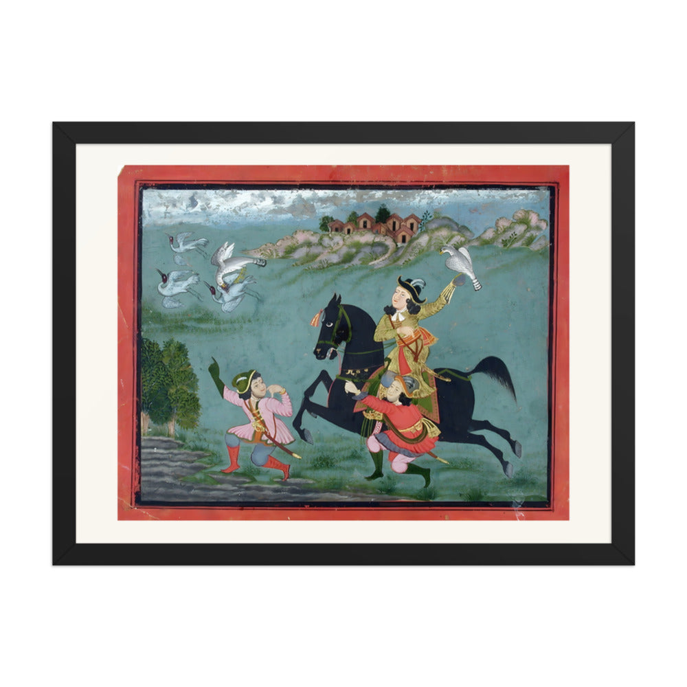 An equestrian European hawking, accompanied by two servants in European dress — view 4