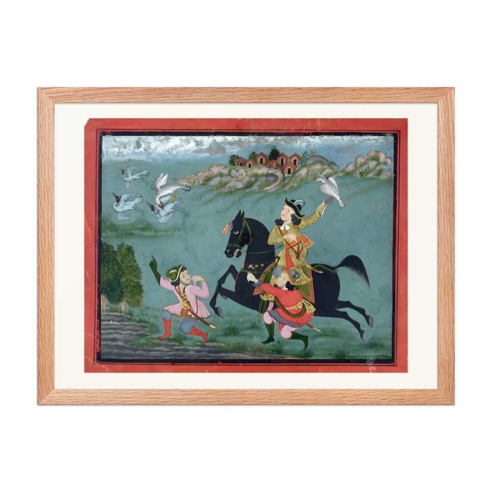 An equestrian European hawking, accompanied by two servants in European dress — view 5