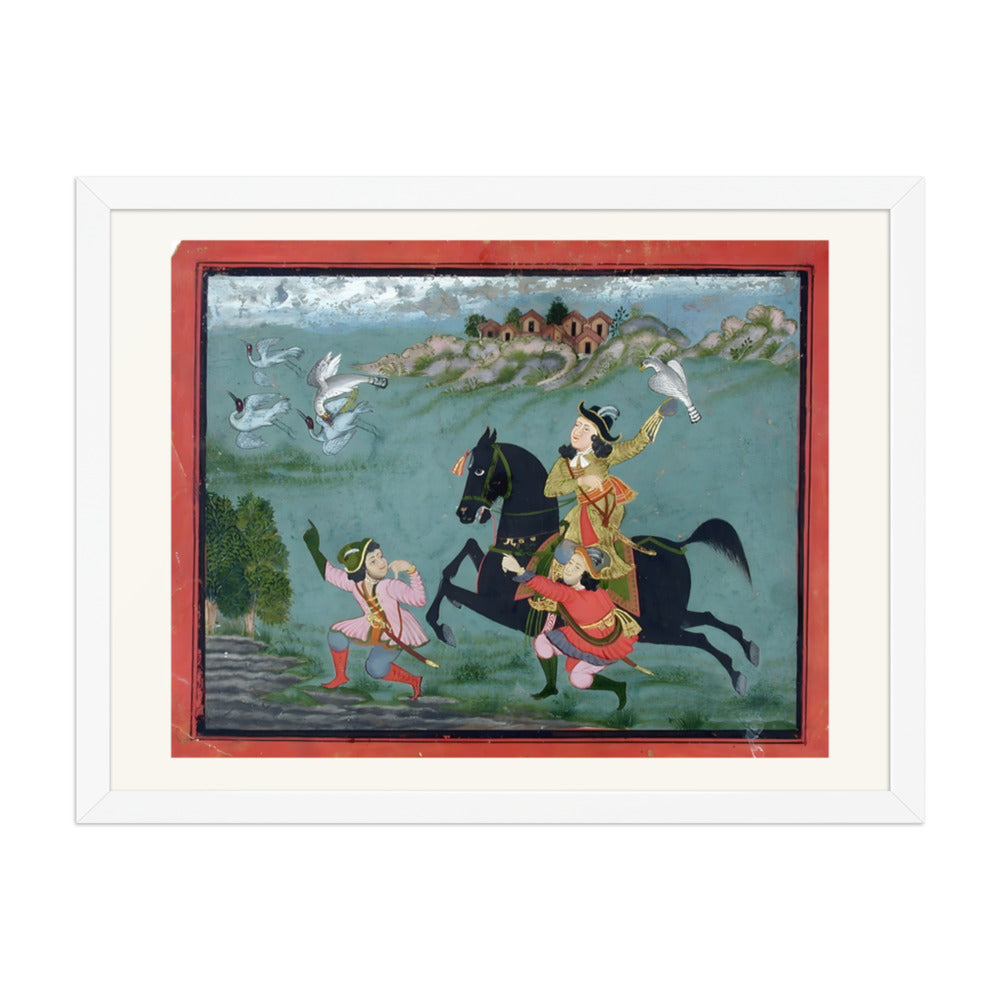 An equestrian European hawking, accompanied by two servants in European dress — view 6