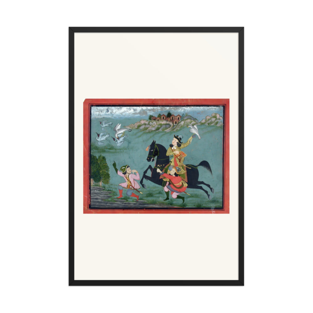 An equestrian European hawking, accompanied by two servants in European dress — view 7