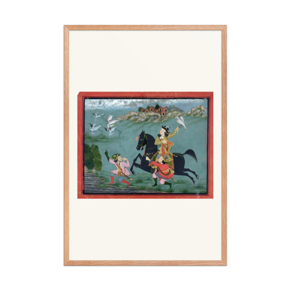 An equestrian European hawking, accompanied by two servants in European dress — view 8
