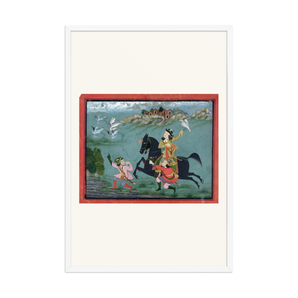An equestrian European hawking, accompanied by two servants in European dress — view 9