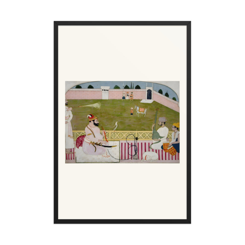 Bahadur Singh smokes a hookah on a terrace with two musicians — view 7