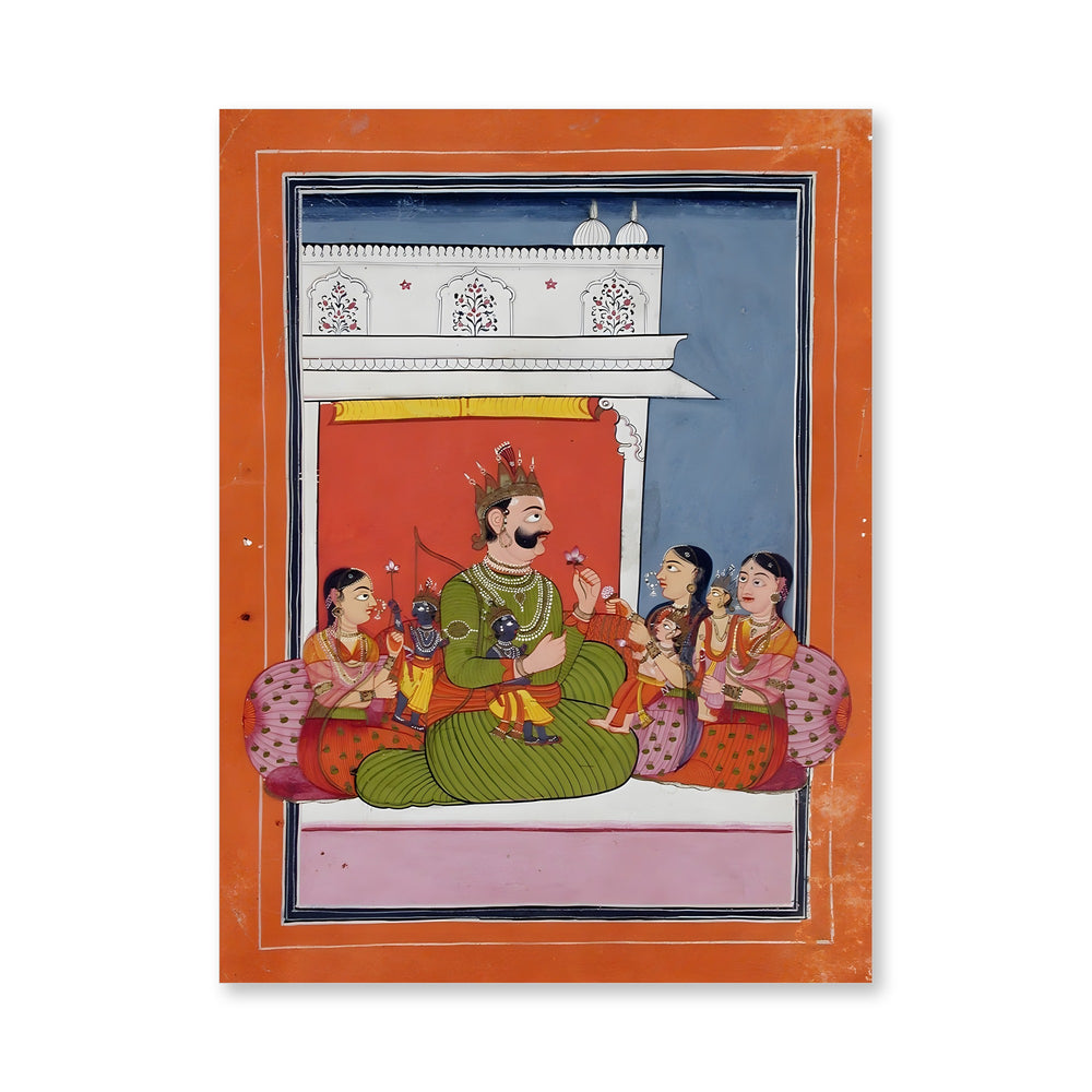 Dasaratha with Kaushalya, Kaikeya and Sumitra with his sons Rama, Lakshmana, Bha — view 4