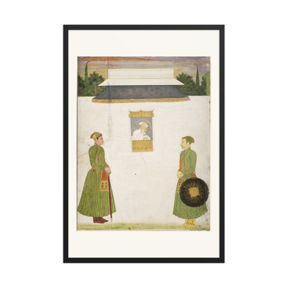Emperor Aurangzeb at a jharokha window, two noblemen in the foregroundIn — view 7