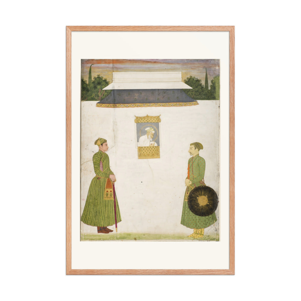 Emperor Aurangzeb at a jharokha window, two noblemen in the foregroundIn — view 8