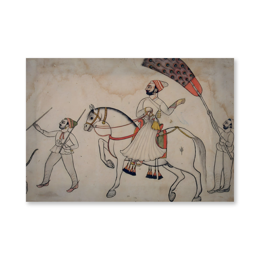 Equestrian Indra Dev of Bauduatta attended by two footmen — view 4