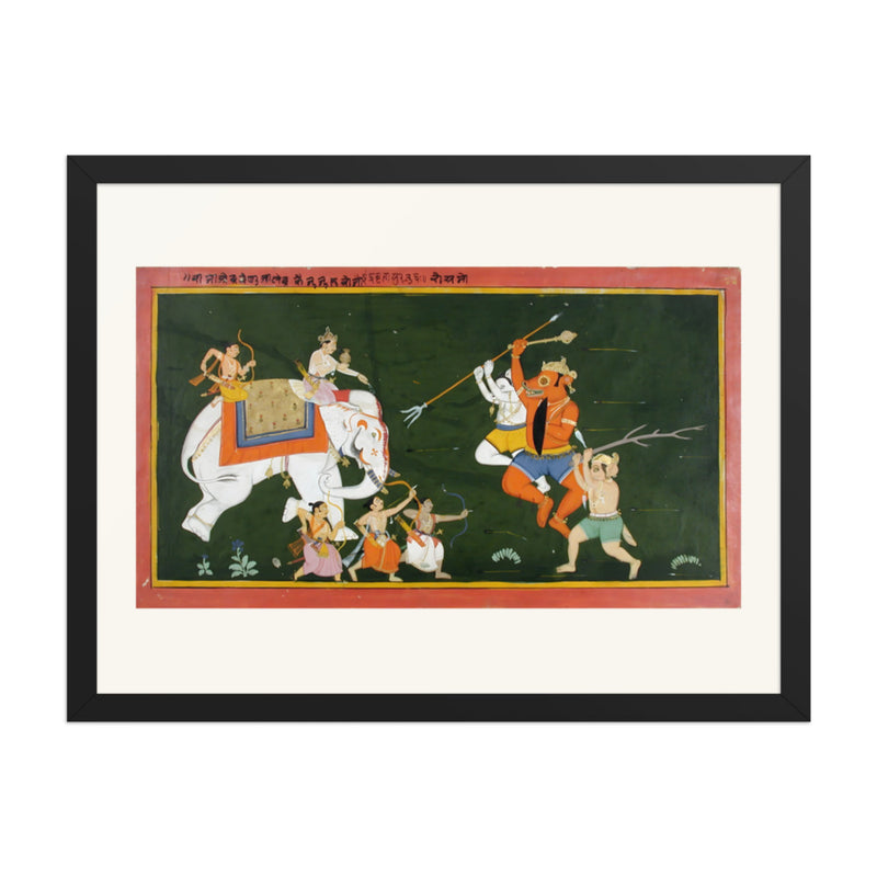 Indra on his elephant, attacked by demons