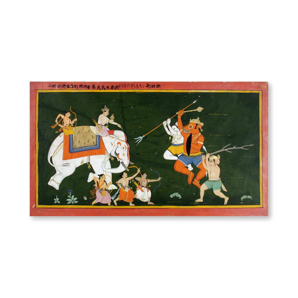 Indra on his elephant, attacked by demons — view 4