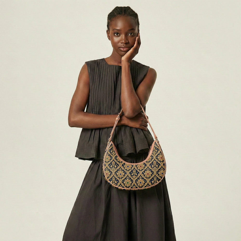 Zardozi Midnight — Navy & Gold Crescent Shoulder Bag — view 16