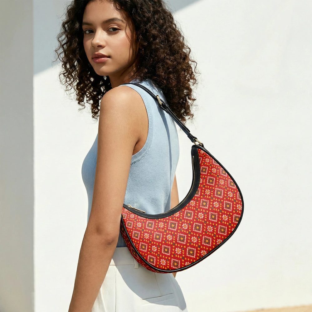 Bandhani — Red & Saffron Crescent Shoulder Bag — view 13