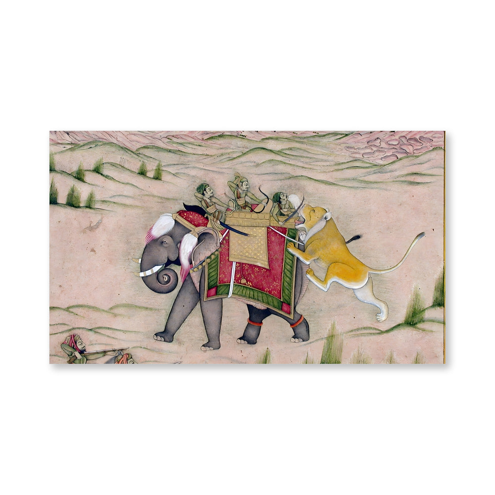 A Lion Springs at the Royal Elephant — Kishangarh Hunt — view 4