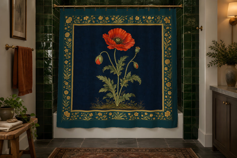 Album Page Shower Curtain — Teal & Ink
