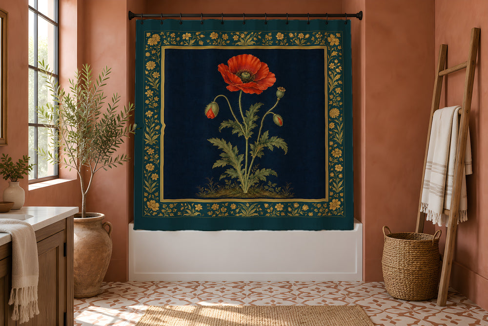Album Page Shower Curtain — Teal & Ink — view 2