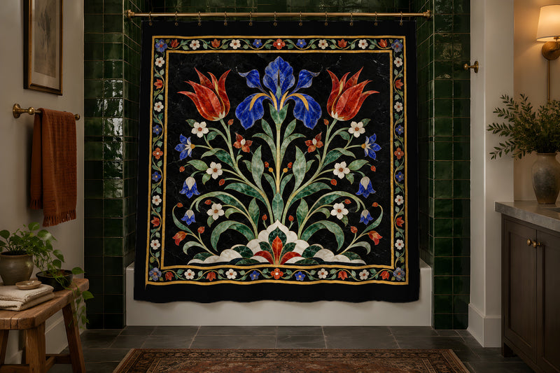 Pietra Dura Shower Curtain — Black Marble