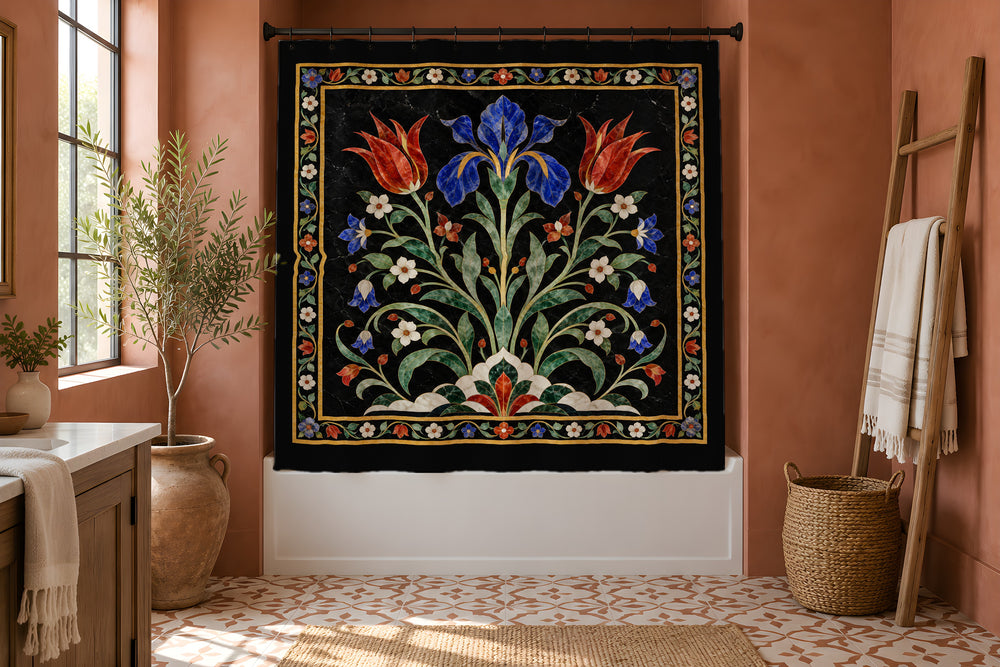 Pietra Dura Shower Curtain — Black Marble — view 2