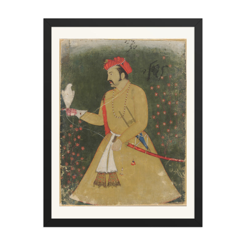 Portrait of Jahangir with a Falcon — Restored Mughal Wall Art