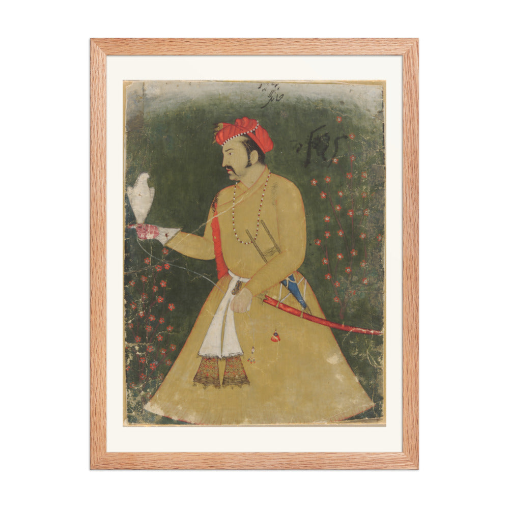 Portrait of Jahangir with a Falcon — Restored Mughal Wall Art — view 3