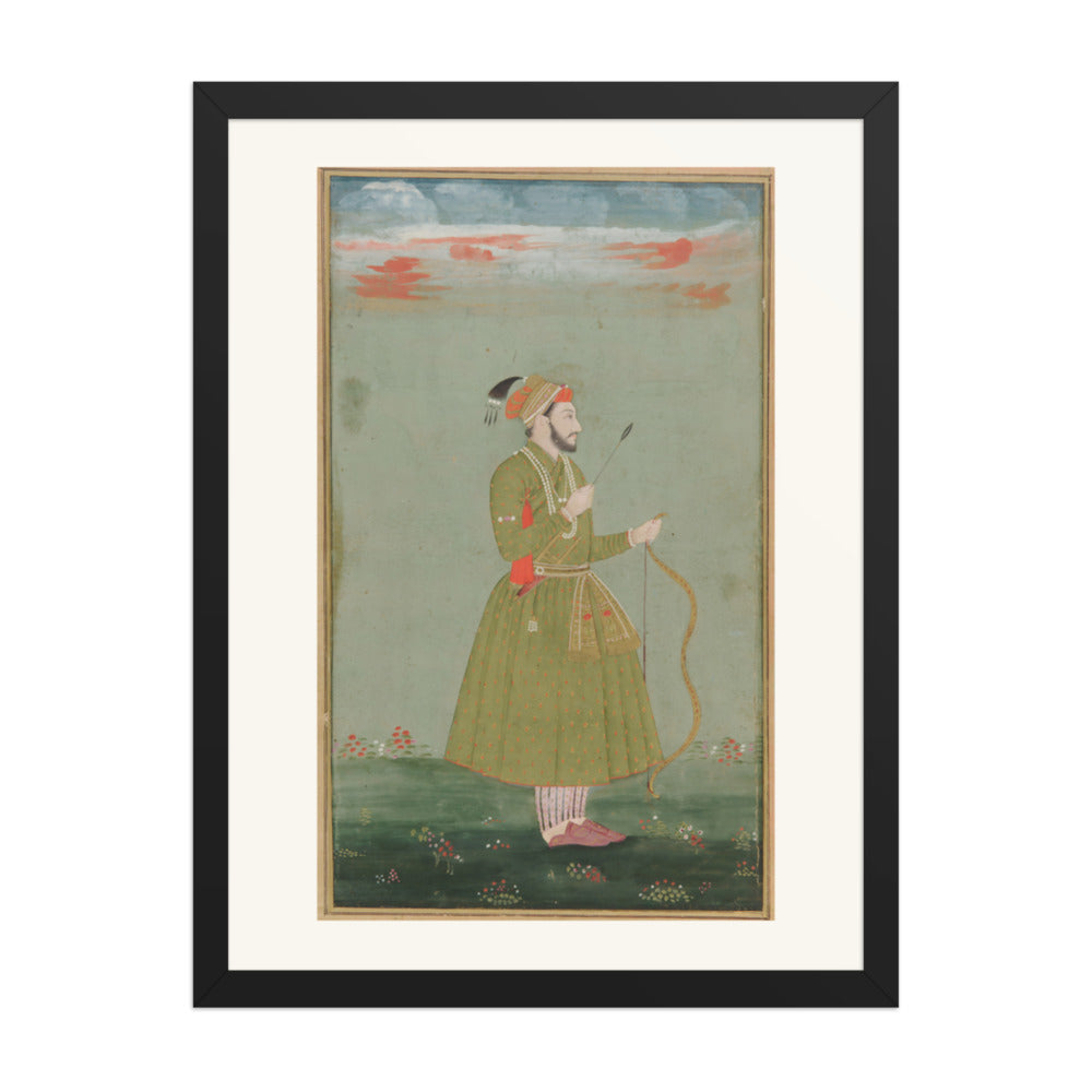 A Mughal Prince with a Bow — Restored Mughal Wall Art — view 1