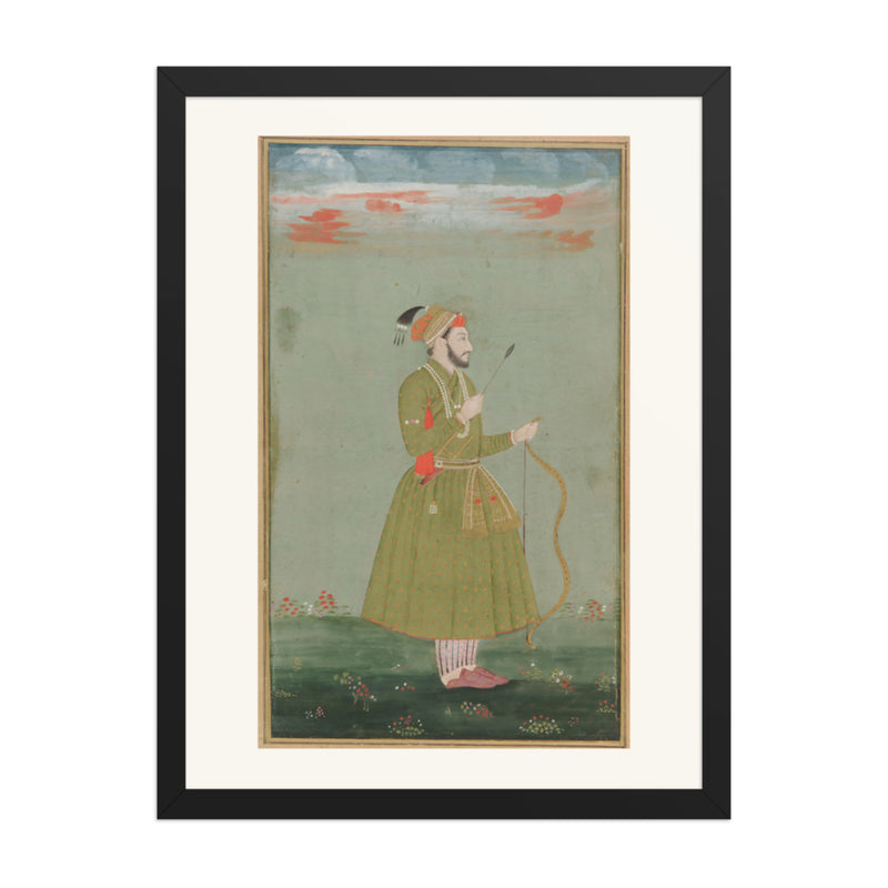 A Mughal Prince with a Bow — Restored Mughal Wall Art