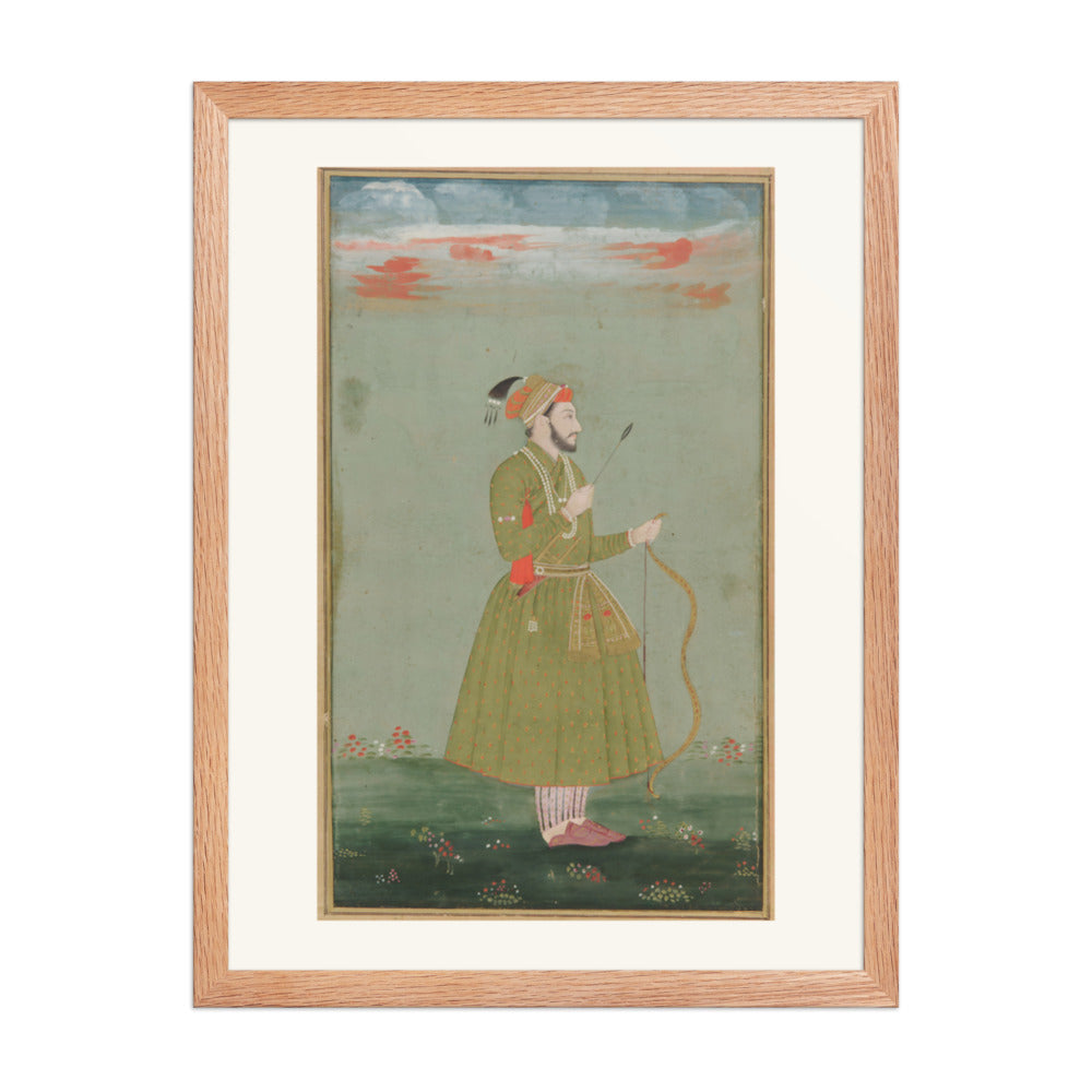 A Mughal Prince with a Bow — Restored Mughal Wall Art — view 3