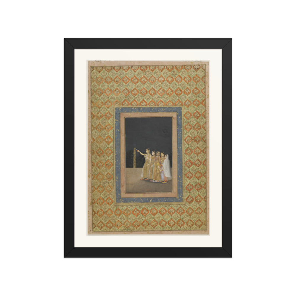 Court Ladies Playing with Fireworks — Restored Mughal Wall Art — view 2