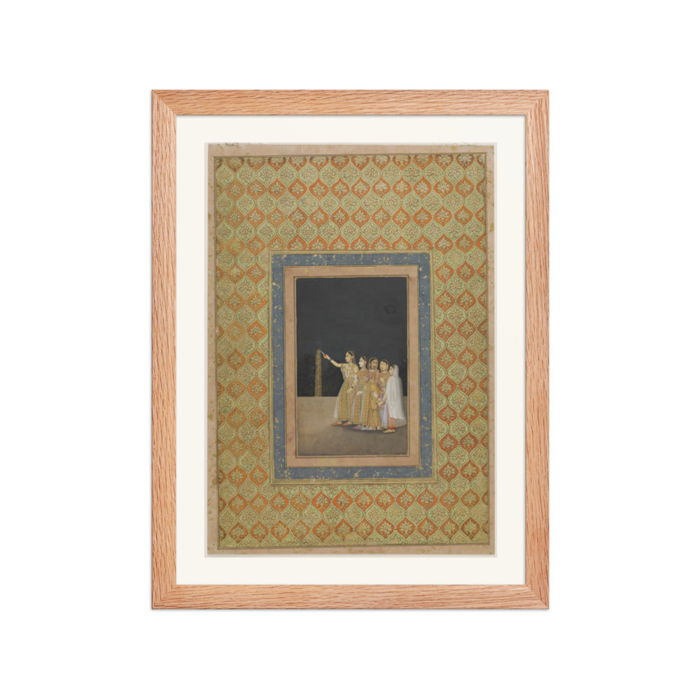 Court Ladies Playing with Fireworks — Restored Mughal Wall Art — view 4