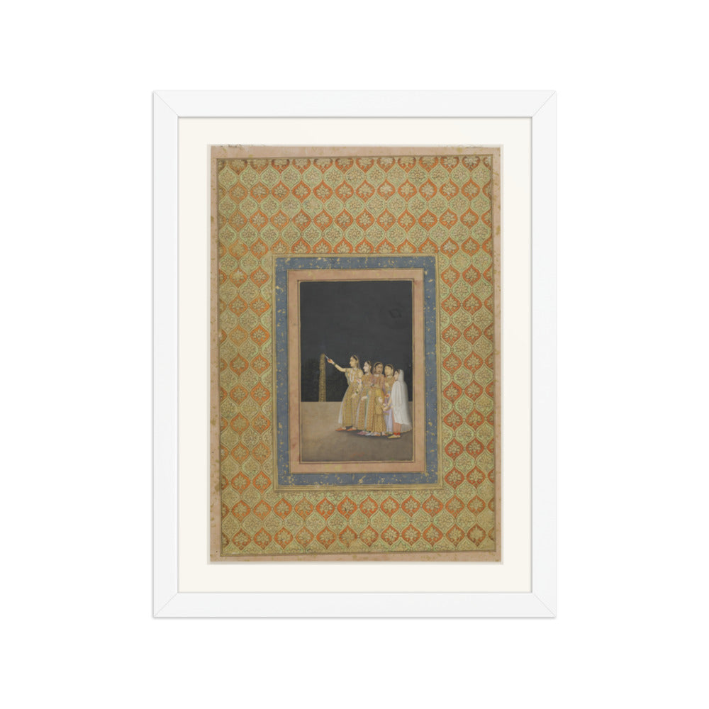 Court Ladies Playing with Fireworks — Restored Mughal Wall Art — view 6