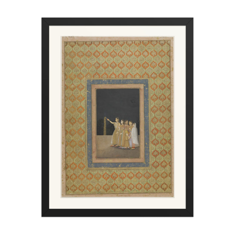 Court Ladies Playing with Fireworks — Restored Mughal Wall Art