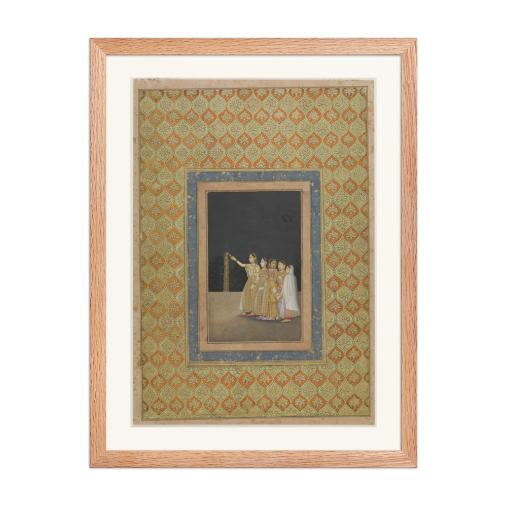 Court Ladies Playing with Fireworks — Restored Mughal Wall Art — view 3