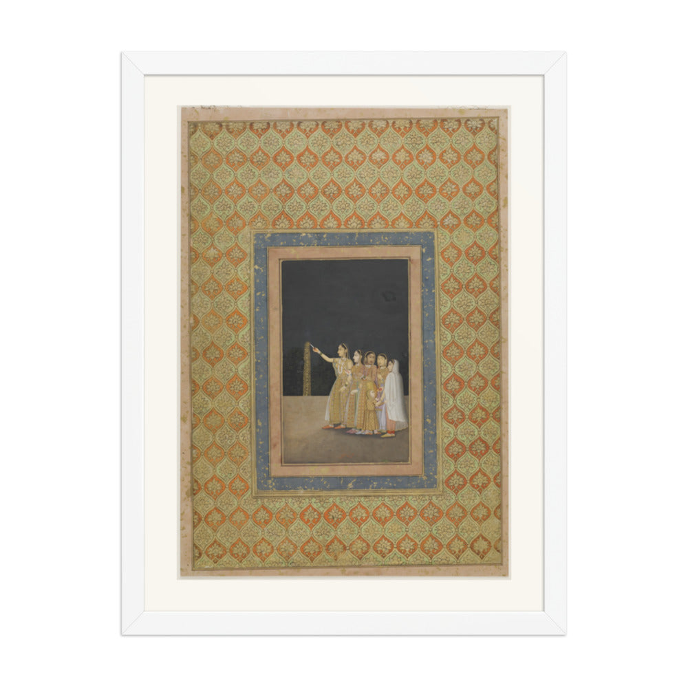 Court Ladies Playing with Fireworks — Restored Mughal Wall Art — view 5