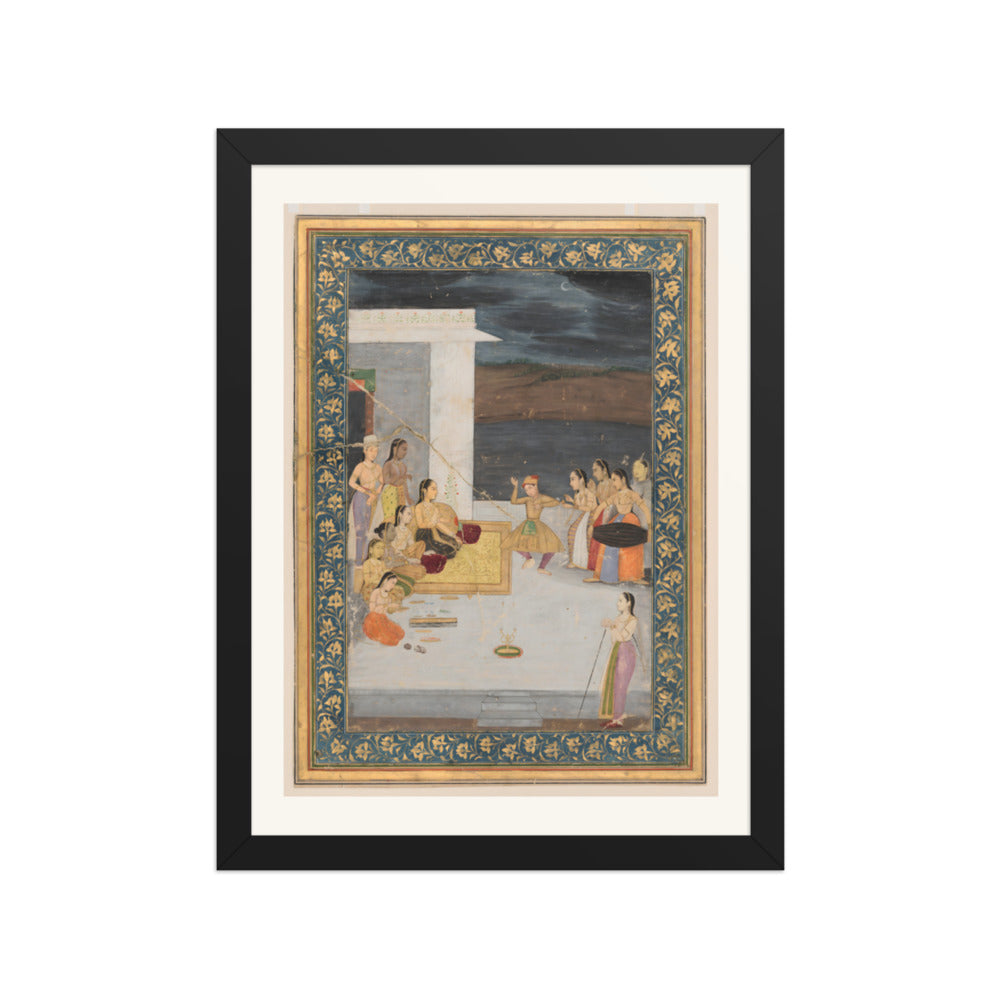 A Princess Entertained at Night — Restored Mughal Wall Art — view 2