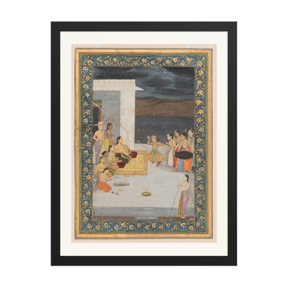 A Princess Entertained at Night — Restored Mughal Wall Art — view 1