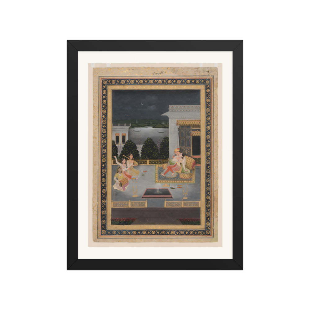 Lovers on a Terrace by Night — Restored Mughal Wall Art — view 2