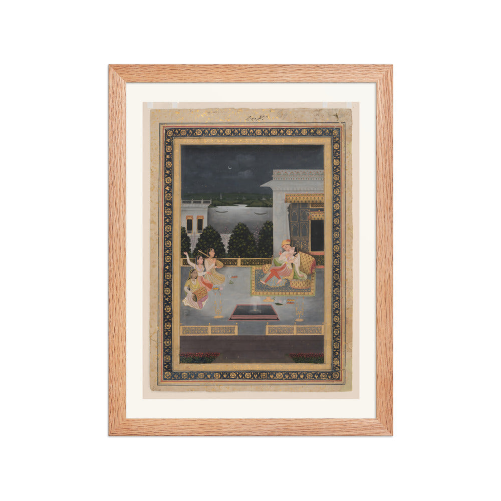 Lovers on a Terrace by Night — Restored Mughal Wall Art — view 4