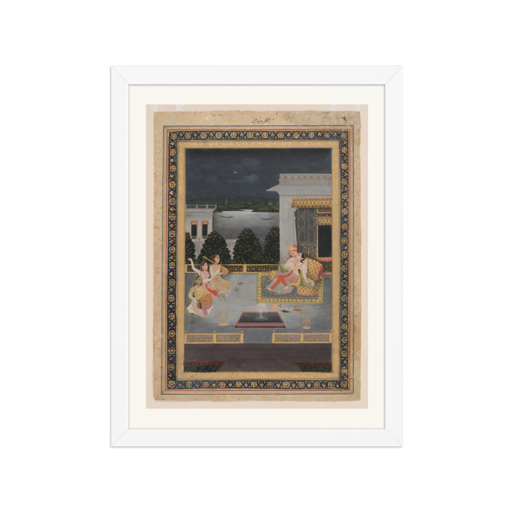 Lovers on a Terrace by Night — Restored Mughal Wall Art — view 6