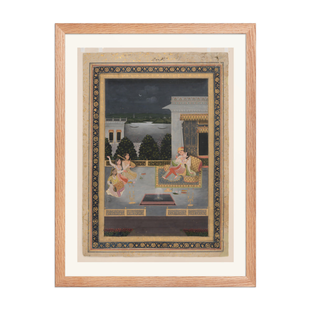 Lovers on a Terrace by Night — Restored Mughal Wall Art — view 3