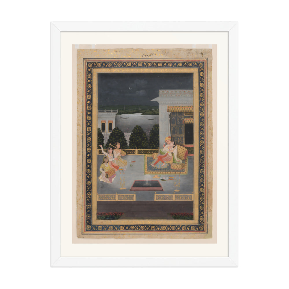 Lovers on a Terrace by Night — Restored Mughal Wall Art — view 5