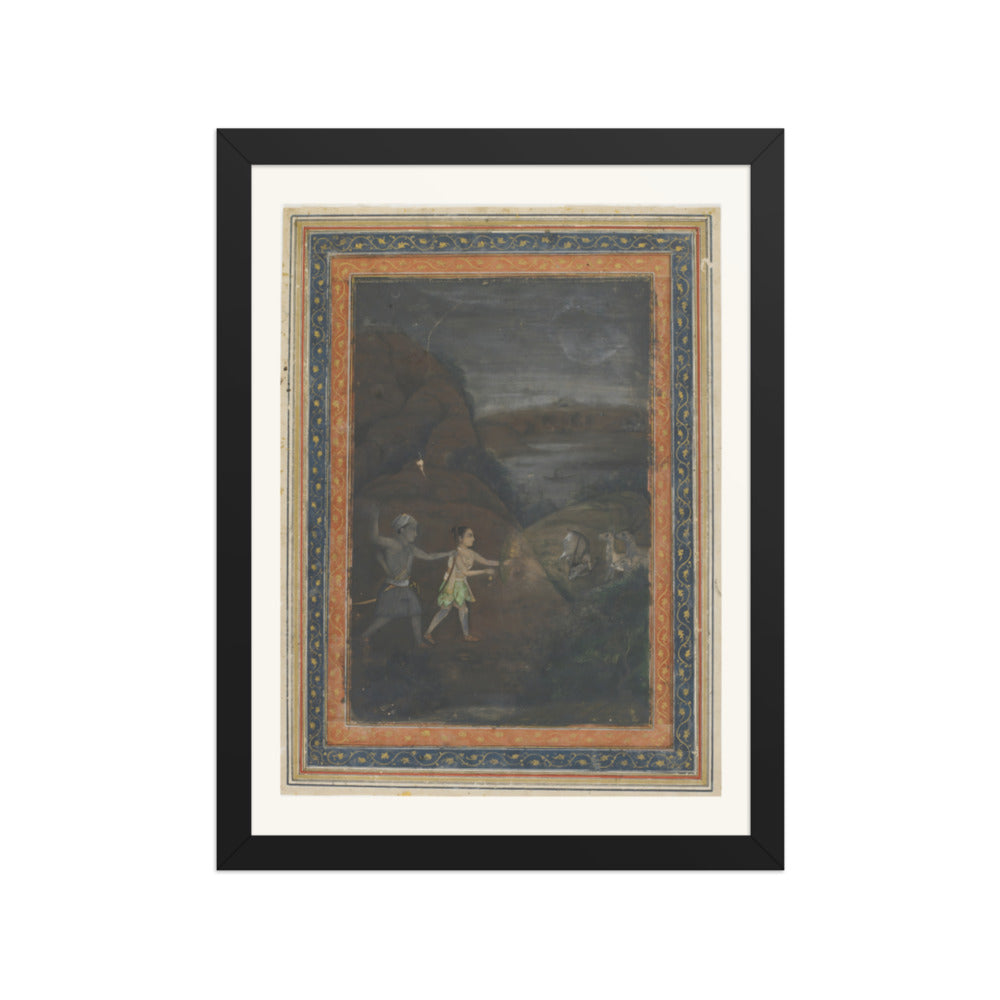 Bhils Hunting Deer by Night — Restored Indian Court Wall Art — view 2