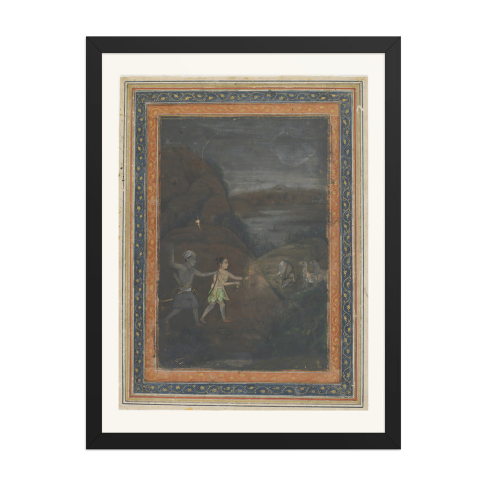 Bhils Hunting Deer by Night — Restored Indian Court Wall Art — view 1