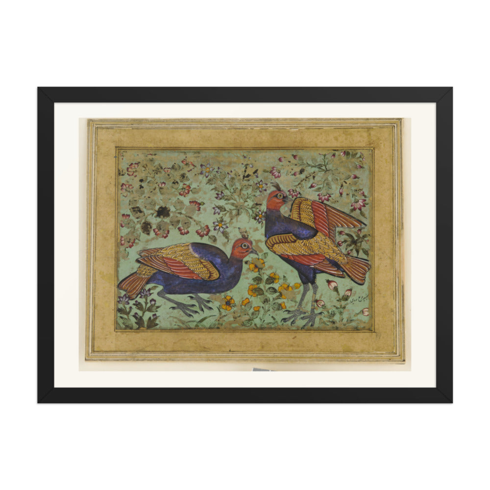 Two Pheasants — Restored Mughal Wall Art — view 1