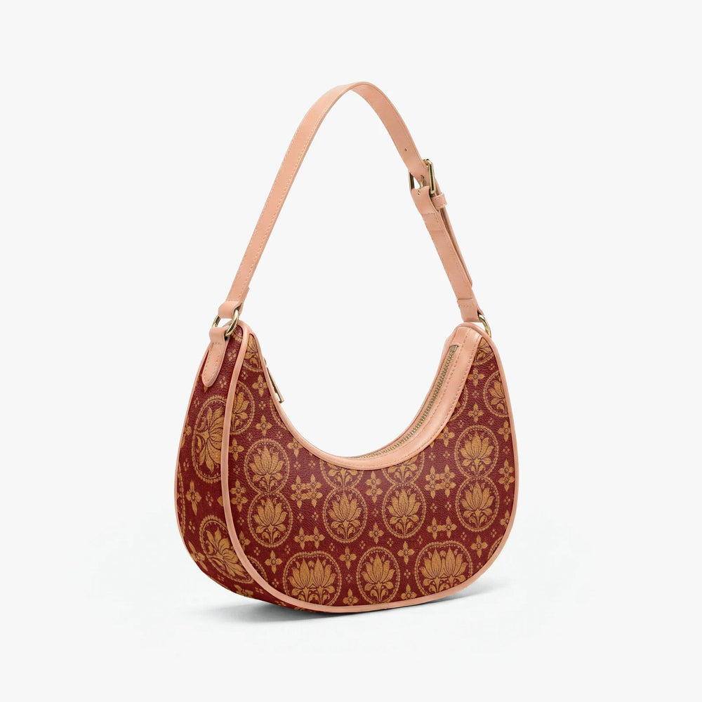 Bagru Lotus — Madder Red Crescent Shoulder Bag — view 4