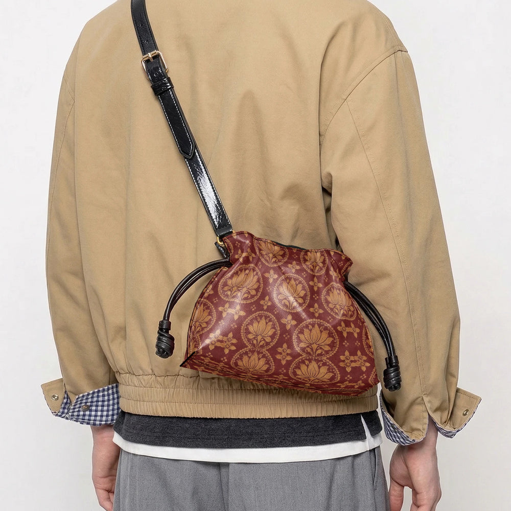 Bagru Lotus — Madder Red Drawstring Pouch Bag — view 9