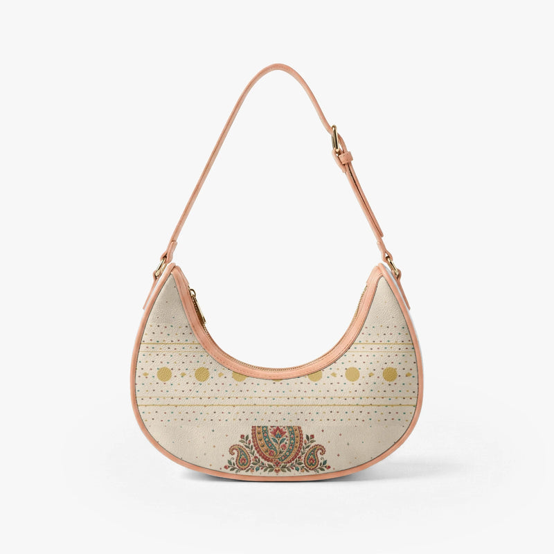 Embroidered Buta — Ivory Crescent Shoulder Bag