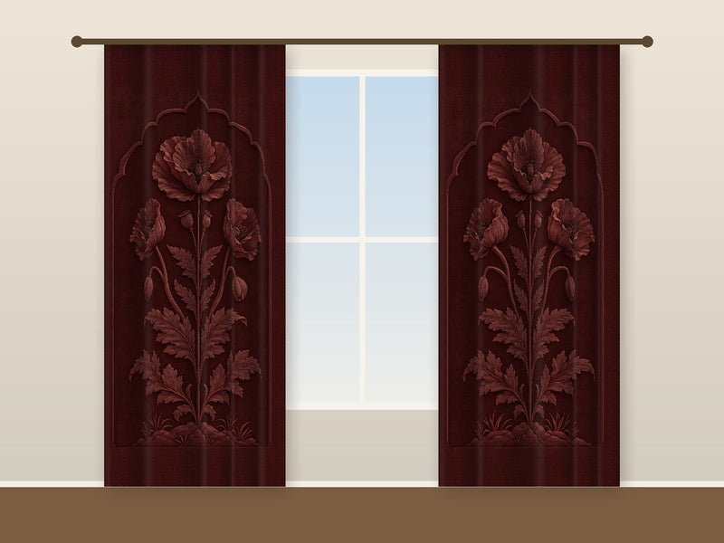 Taj Relief Blackout Curtain — Oxblood