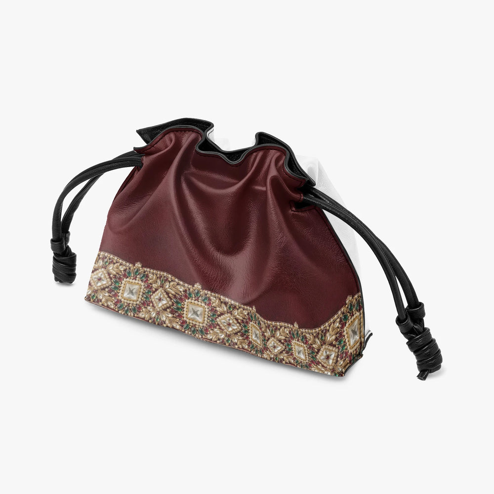 Kundan Potli — Maroon Velvet Drawstring Pouch Bag — view 3