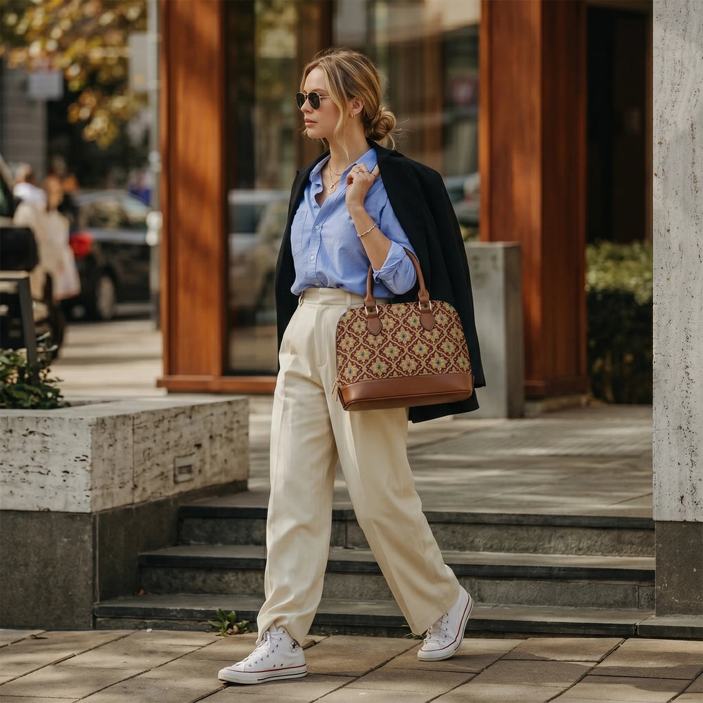 Shahi Zardozi — Wine & Gold Dome Handbag — view 8