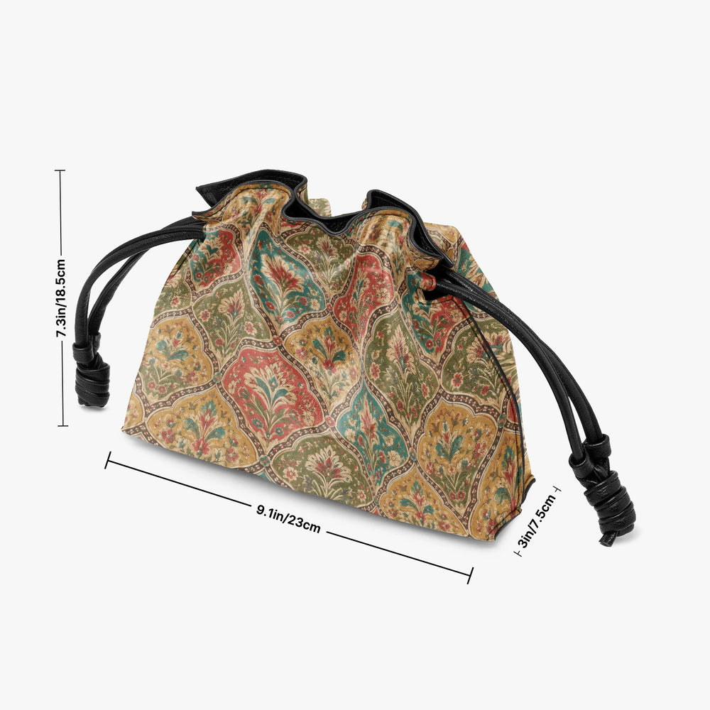 Mehrab Block Print — Ochre & Teal Drawstring Pouch Bag — view 5