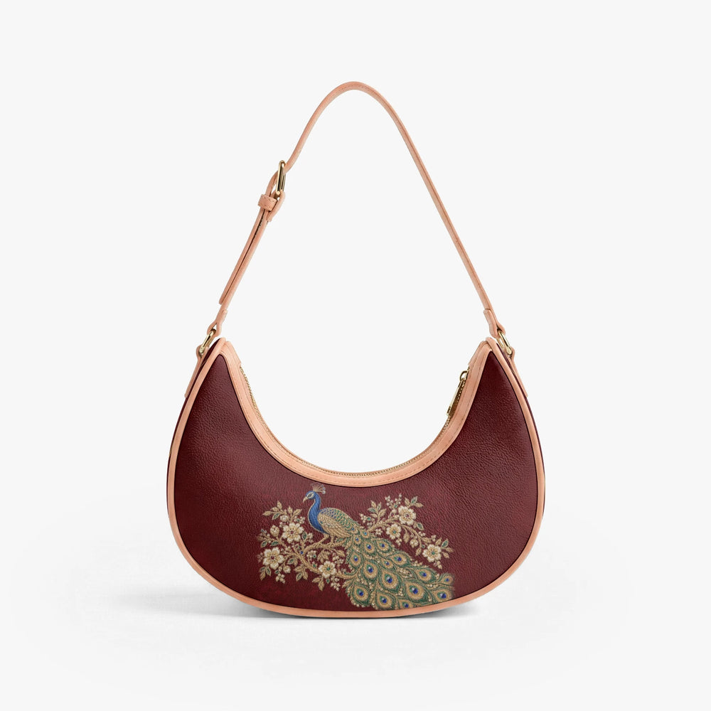 Zardozi Peacock — Maroon & Gold Crescent Shoulder Bag — view 5