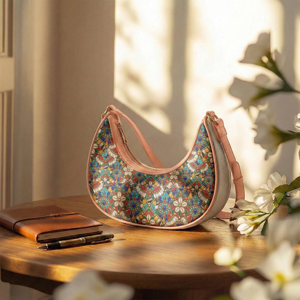 Stone Mosaic — Jewel Tones Crescent Shoulder Bag — view 11